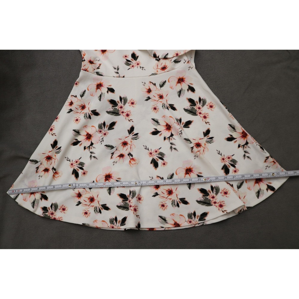 ALMOST FAMOUS Mini Dress Women Large Ivory Pink Summer Sun Dress Floral Ruffle - Picture 4 of 12